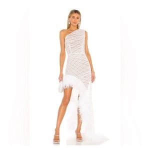 Bronx and Banco Lola Sheer Feather Gown in white large